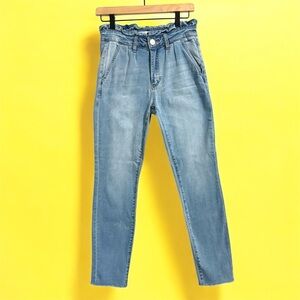 Ashley Mason Light Blue Denim Jeans Paperbag High Rise Skinny Raw Hem Sz 7